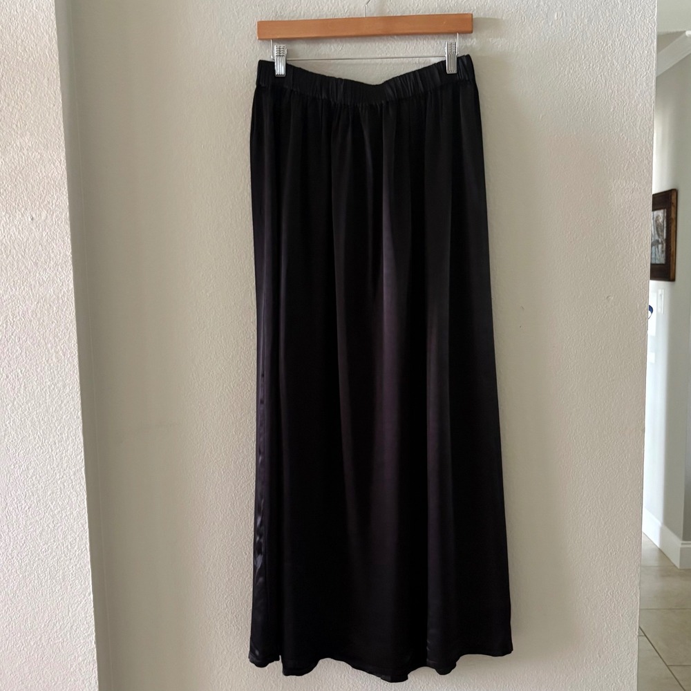 PJ Harlow Bella Maxi Skirt Black Satin Spa Loungewear Dress/ Skirt Size M/XL